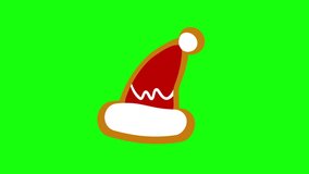 Animated Christmas Gingerbread Cookie Gif. Animated Santa Claus Hat Isolated on Green Chroma Key Background. New Year Sweet Ginger Biscuit Snowman Santa hat. Christmas animated design element. - Powered by Shutterstock - Get 15% off with code: PIKWIZARD15