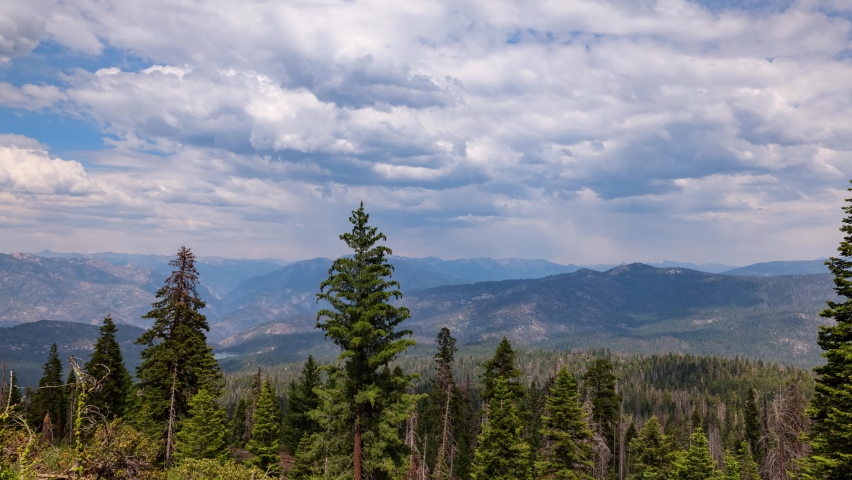 Time lapse of clouds over the rugged landscape of Kings Canyon National Park in California