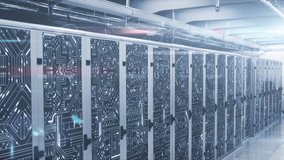 Animation of data processing and computer circuit board over server room. Global technology, computing and digital interface concept digitally generated video. - Powered by Shutterstock - Get 15% off with code: PIKWIZARD15