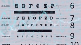 Animation of financial data processing over snellen eye chart against white background. Global finance and business technology concept - Powered by Shutterstock - Get 15% off with code: PIKWIZARD15