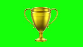 Golden award, trophy cup rotating in a loop. Seamless 3D animation with green screen background. Compositing element. - Powered by Shutterstock - Get 15% off with code: PIKWIZARD15