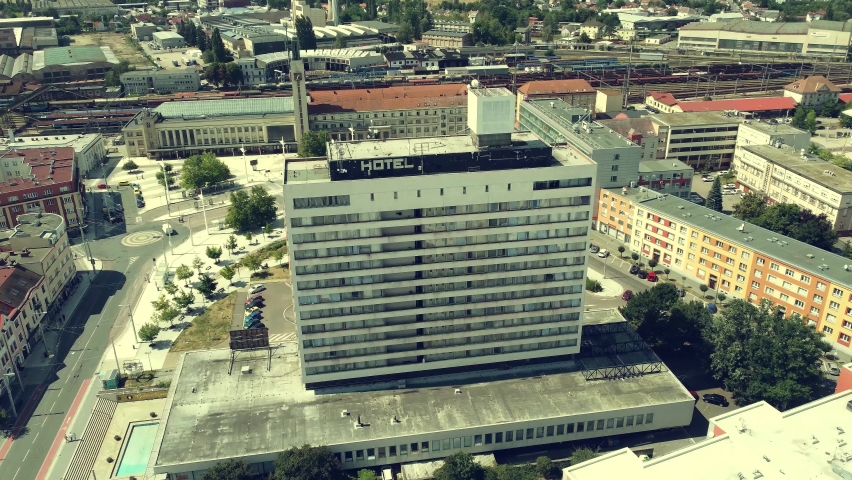 Aerial view of Hradec Kralove houses in city center
