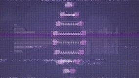 Animation of glitch effect over dna structure and statistical data processing on purple background. Medical research and science technology concept - Powered by Shutterstock - Get 15% off with code: PIKWIZARD15