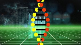 Animation of spinning dna structure and statistical data processing over green grid network. Medical research and science technology concept - Powered by Shutterstock - Get 15% off with code: PIKWIZARD15