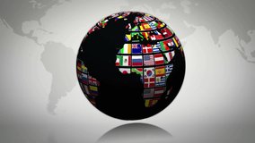 Animation of neon ticking clock and digital icons over globe and world map against grey background. Global networking and business technology concept - Powered by Shutterstock - Get 15% off with code: PIKWIZARD15