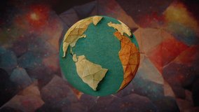 Origami globe, rotating earth (4K)

Video animation of a rotating globe made of folded paper, origami style. 