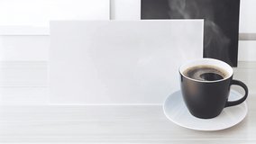 Black and white coffee with text placeholder. Office mock up loop Cinemagraph.