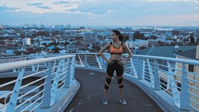 Fitness, tired and breathing with a black woman runner resting after a workout or exercise on a city bridge. Sports, health and exhausted with a female athlete taking a break while running in a town - Powered by Shutterstock - Get 15% off with code: PIKWIZARD15