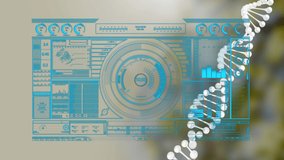 Animation of dna and data processing on digital screen. Human biology, science, data processing and technology concept digitally generated video.