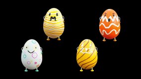 Easter Day, Happy Easter, eggs Dancing, 3d rendering, Animation Loop composition 3d mapping cartoon, included in the end of the clip with luma matte.