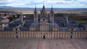 Aerial view of Royal Monastery of San Lorenzo de El Escorial. High quality 4k footage