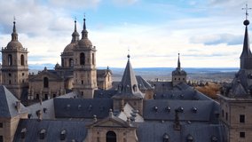 Aerial view of Royal Monastery of San Lorenzo de El Escorial. High quality 4k footage