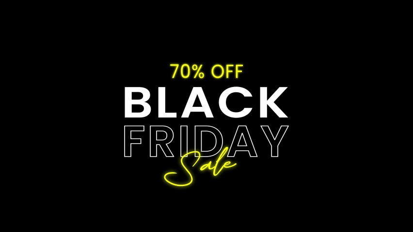 Black Friday Animated Neon Text. 70% Discount