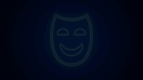 Glowing neon line Comedy theatrical mask icon isolated on black background. 4K Video motion graphic animation.