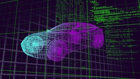 Animation of 3d car model and data processing over grid. Global car engineering, business, finance, computing, connections and data processing concept digitally generated video. - Powered by Shutterstock - Get 15% off with code: PIKWIZARD15