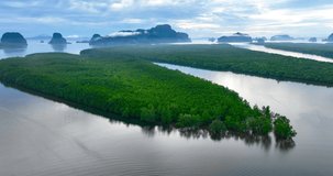 4K DCI Cinematic scene nature video aerial view Mangrove forest along the southern Andaman coast of Thailand