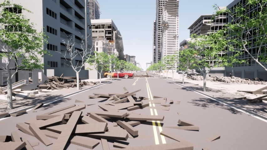 3D rendering war Zone in city