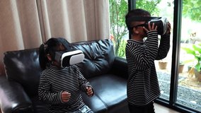 Two Children with exploring virtual