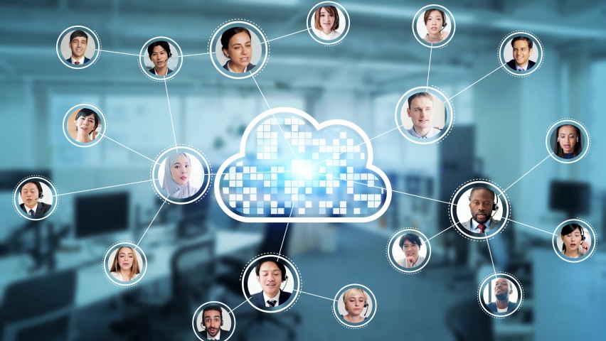 Group of multinational people connecting via cloud computing. Software as a Service. ERP. Enterprise Resources Planning. | Shutterstock HD Video #1097159627