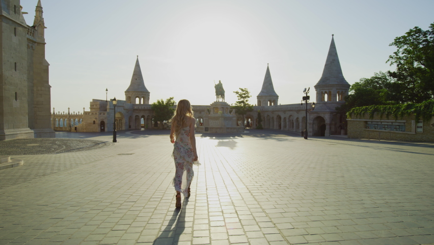 Walking towards St. Stephen statue, in Budapest, Hungary.