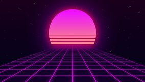 Trendy retro futuristic pink neon lights 3d road to the sun on background. 3D render. Retrowave VJ videogame landscape, neon lights and low poly terrain grid. Retro sunset. Seamless loop.	 - Powered by Shutterstock - Get 15% off with code: PIKWIZARD15