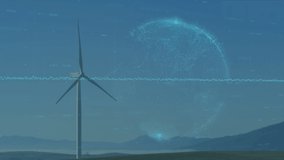 Animation of financial graphs and data over globe and wind turbine. Eco power, green energy, finance and economy concept digitally generated video. - Powered by Shutterstock - Get 15% off with code: PIKWIZARD15