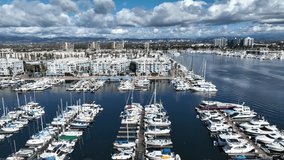 Drone flying over Marina Del Ray in California on a beautiful sunny day. 4k