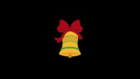 Christmas Bell Flat Animated Icon Isolated on Transparent Background. 4K Ultra HD ProRes 4444 Video Motion Graphic Animation.