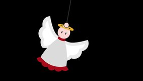 Christmas Angel Flat Animated Icon Isolated on Transparent Background. 4K Ultra HD ProRes 4444 Video Motion Graphic Animation.