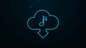 Glowing neon line Cloud download music icon isolated on black background. Music streaming service, sound cloud computing, online media streaming, audio wave. 4K Video motion graphic animation. - Powered by Shutterstock - Get 15% off with code: PIKWIZARD15
