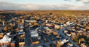 November 20, 2022 Afternoon fall, autumn aerial drone video over the Hamlet of Lyons New York, USA.	