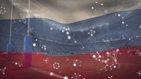 Animation of molecules over flag of russia and rugby sports stadium. Sports, championship and competition concept digitally generated video. - Powered by Shutterstock - Get 15% off with code: PIKWIZARD15