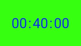 Stylish 40 seconds digital countdown clock timer. Blue text number on Green Screen Chroma Key background. Simple and minimal 4K footage motion graphic. 6 digits