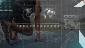 Animation of data processing over caucasian male runner. Global sport and digital interface concept, digitally generated video. - Powered by Shutterstock - Get 15% off with code: PIKWIZARD15
