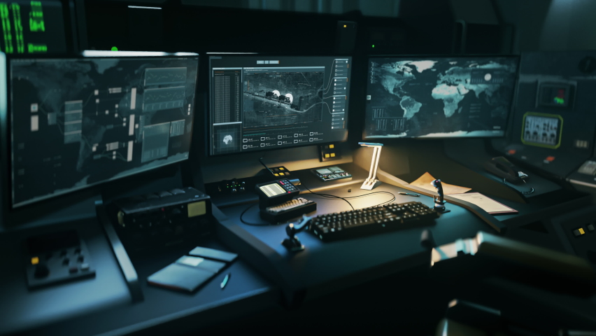 Spy location tracking technology examining the selected area. Operating the spy location tracking system from the control room. Spy tracking software finding the exact target location coordinates. | Shutterstock HD Video #1097184961