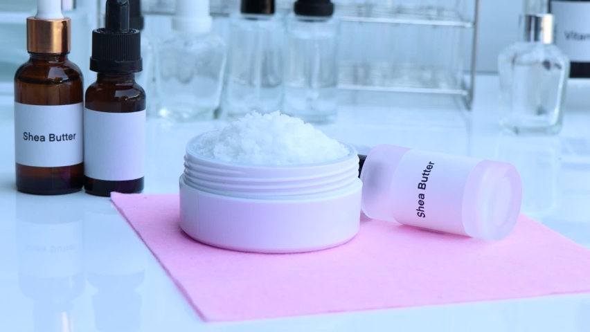 Shea butter in a bottle, chemical ingredient in beauty product, skin care products | Shutterstock HD Video #1097186549