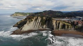 Aerial drone view of famous flysch of Zumaia, Basque Country, Spain