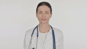 Female Doctor Talking on Online Video Call on White Background 
