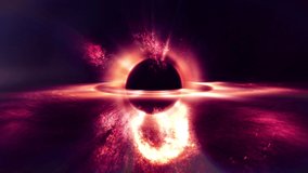 Artistic interstellar supermassive Black Hole in outer space. Astronomy concept 3D animation loop. Orbiting mystery particles and wormhole accretion disk warping the event horizon of time and gravity. - Powered by Shutterstock - Get 15% off with code: PIKWIZARD15