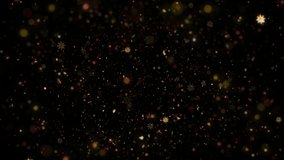 Golden Snowflake Glitter Background 4K Loop features golden particles and snowflakes swirling against a black background in a loop. - Powered by Shutterstock - Get 15% off with code: PIKWIZARD15