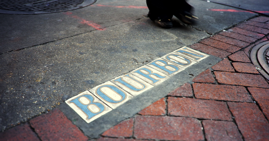 Bourbon Street road sign in the French Quarter New Orleans Louisiana USA