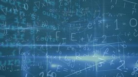 Animation of lights, data processing and math formulas in navy space. Education, math, data processing and technology concept digitally generated video. - Powered by Shutterstock - Get 15% off with code: PIKWIZARD15
