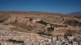 Fortress in Almeria - Alcazaba from drone aerial 4K video. Monument complex of Alcazaba of Almeria in Spain ,Andalusia, Europe (Series)