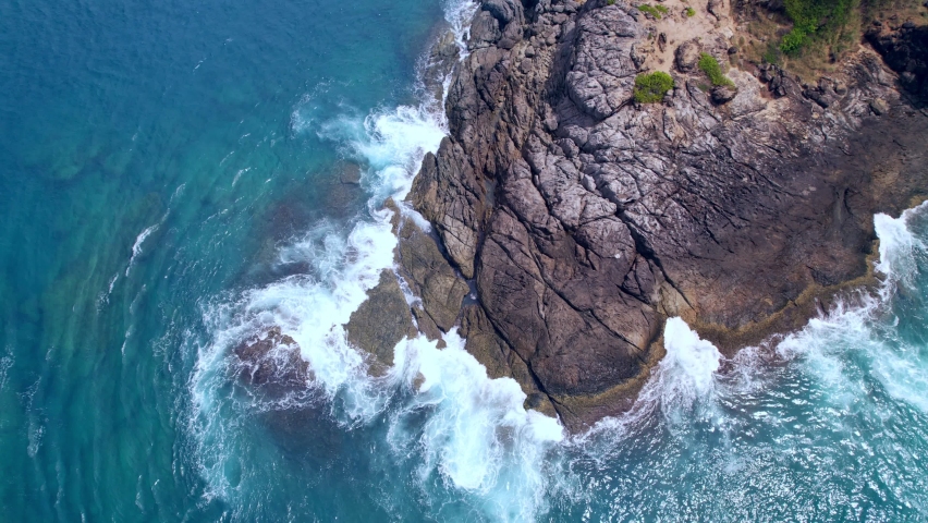 Aerial view of Crashing waves on Seashore Amazing sea background | Shutterstock HD Video #1097216971
