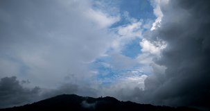 Timelapse footage of Storm clouds and fog over mountains in bad weather day, Dark storm clouds passing video Time Lapse,Climate change season global warming concept