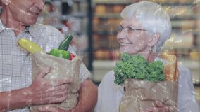 Animation of senior caucasian couple in shop over data processing. Global business and digital interface concept digitally generated video. - Powered by Shutterstock - Get 15% off with code: PIKWIZARD15