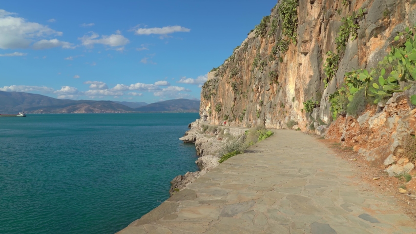 Arvanitia Promenade in Nafplio - lovely coastal alley carved in rocks offering amazing sea views