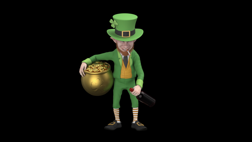 Drunken leprechaun - 3d render looped with alpha channel. 