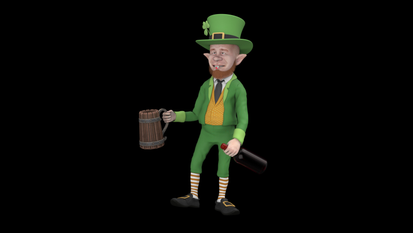 Drunken leprechaun - 3d render looped with alpha channel. 