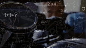 Animation of mathematical equations over caucasian male mechanic in workshop. Global business and digital interface concept digitally generated video. - Powered by Shutterstock - Get 15% off with code: PIKWIZARD15